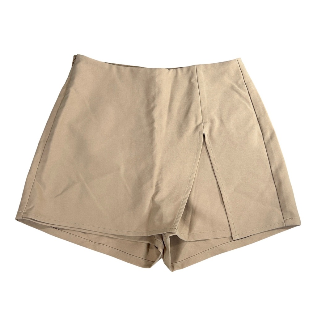Akira Tan Wrap Front Asymmetric Skort Beige Side Zip Mini Shorts Size S